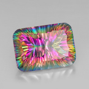 Quartz mystique multicolore naturelle taille émeraude, 39,83 ct, VVS-VS