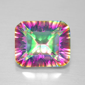 Quartz mystique multicolore naturelle taille émeraude, 5,32 ct, VVS
