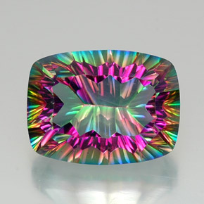 Quartz mystique multicolore naturelle coupe coussin, 21,80 ct, VVS