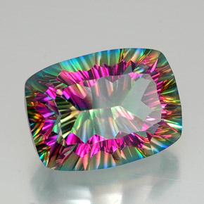 Quartz mystique multicolore naturelle coupe coussin, 21,80 ct, VVS
