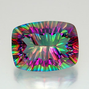 Quartz mystique multicolore naturelle coupe coussin, 21,49 ct, VVS