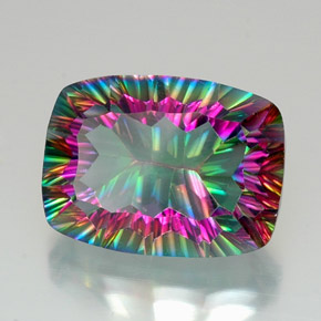 Quartz mystique multicolore naturelle coupe coussin, 20,45 ct, VVS