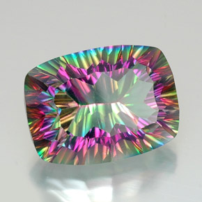 Quartz mystique multicolore naturelle coupe coussin, 20,58 ct, VVS
