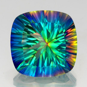 Quartz mystique multicolore naturelle coupe coussin, 22,17 ct, VS