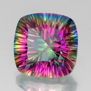 Quartz mystique multicolore naturelle coupe coussin, 15,31 ct, VVS-VS