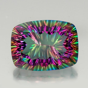 Quartz mystique multicolore naturelle coupe coussin, 22,03 ct, VS