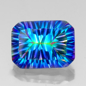 Quartz mystique multicolore naturelle taille émeraude, 10,24 ct, VS