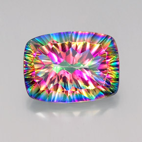 Quartz mystique multicolore naturelle coupe coussin, 18,37 ct, VVS