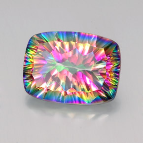 Quartz mystique multicolore naturelle coupe coussin, 18,37 ct, VVS
