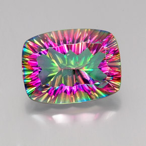 Quartz mystique multicolore naturelle coupe coussin, 19,28 ct, VVS