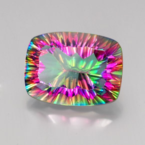 Quartz mystique multicolore naturelle coupe coussin, 19,28 ct, VVS