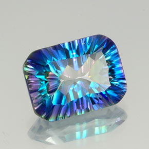 Quartz mystique multicolore naturelle taille émeraude, 10,19 ct, VVS-VS