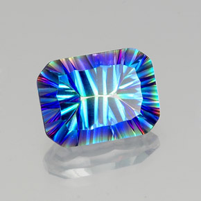 Quartz mystique multicolore naturelle taille émeraude, 10,64 ct, VVS