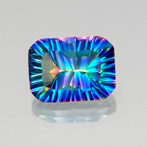 Quartz mystique multicolore naturelle taille émeraude, 10,23 ct, VVS-VS