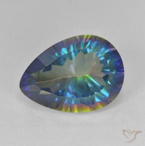 Quartz mystique Bleu multicolore naturelle En forme de poire, 6.28 ct, VVS-VS