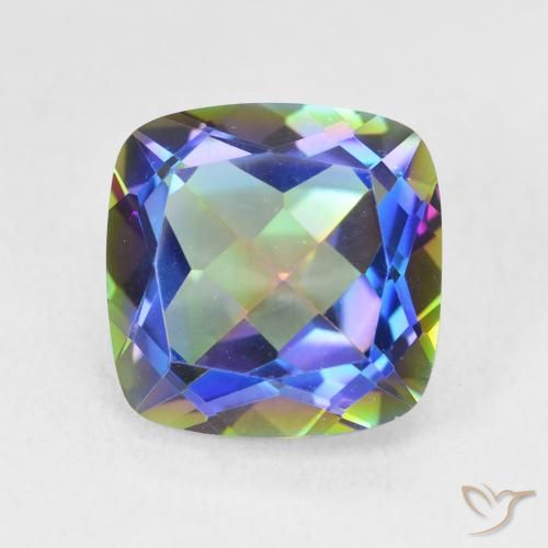 Quartz mystique multicolore naturelle coupe coussin, 6,74 ct, VVS