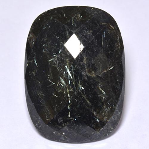 Nuummite noir naturelle coupe coussin, 20,17 ct, opaque