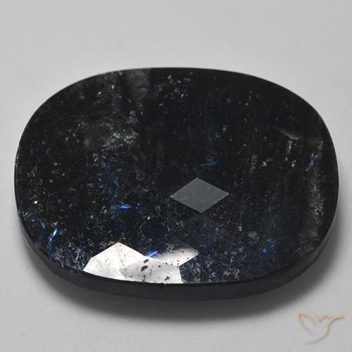 Nuummite Noir avec étincelle bleue naturelle Coussin, 40.32 ct, Opaque