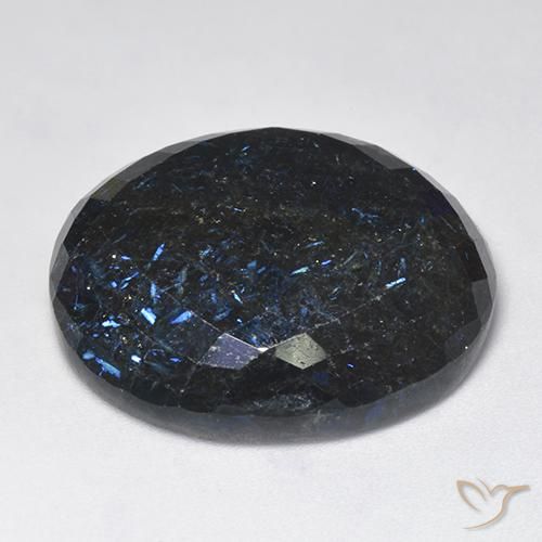 Nuummite Noir avec étincelle bleue naturelle ovale, 39.37 ct, Opaque