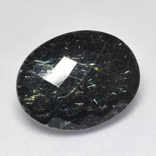 Nuummite Noir avec étincelle bleue naturelle Coupe ovale, 15.94 ct, Opaque