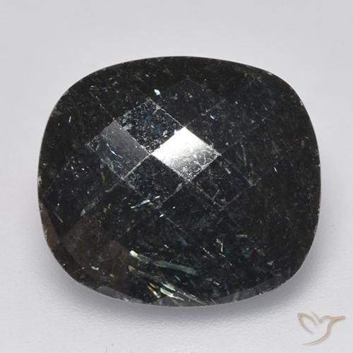 13.34ct Naturel Noir avec étincelle bleue Nuummite, Coussin, Opaque