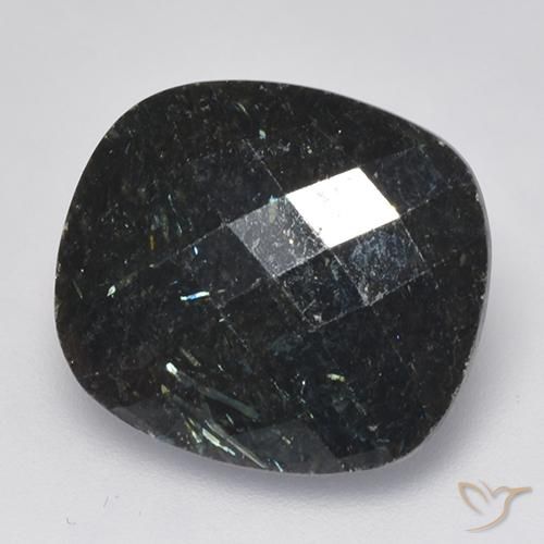 Nuummite Noir avec étincelle bleue naturelle Coussin, 13.34 ct, Opaque