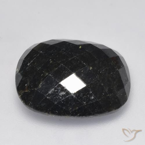 Nuummite Noir avec étincelle bleue naturelle Coussin, 13.34 ct, Opaque