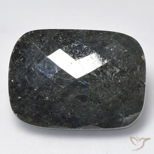 Nuummite Noir avec étincelle bleue naturelle Coussin, 19.25 ct, Opaque
