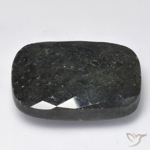 Nuummite Noir avec étincelle bleue naturelle Coussin, 19.25 ct, Opaque