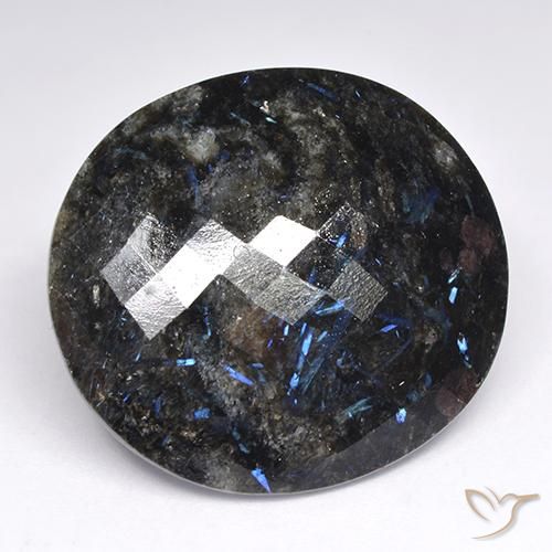 Nuummite Noir avec étincelle bleue naturelle ovale, 42.52 ct, Opaque