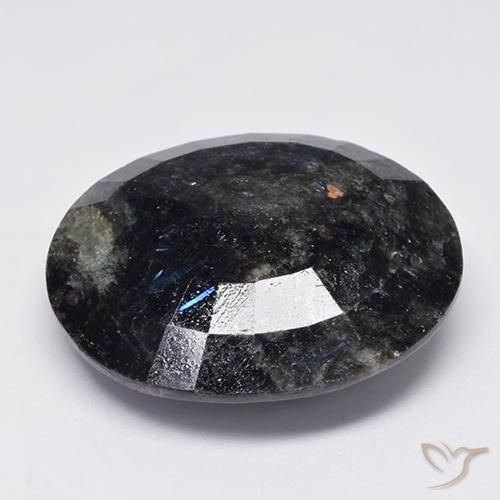 Nuummite Noir avec étincelle bleue naturelle ovale, 42.52 ct, Opaque