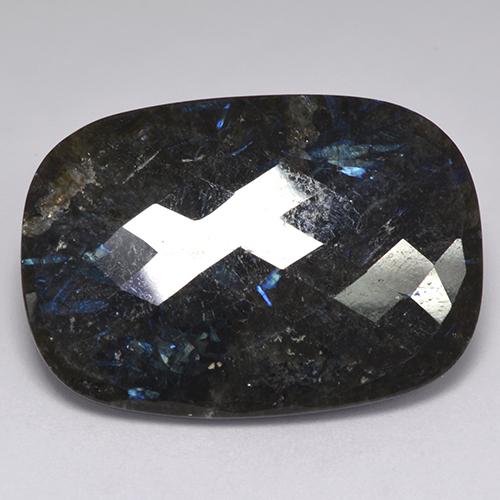 Nuummite Noir avec étincelle bleue naturelle Coupe coussin, 20.72 ct, Opaque
