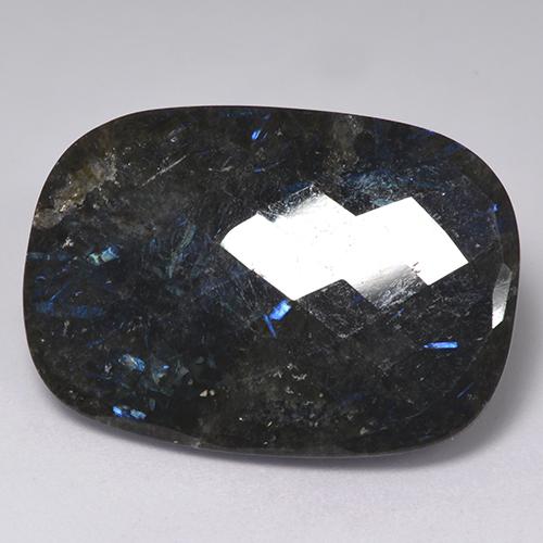Nuummite Noir avec étincelle bleue naturelle Coupe coussin, 20.72 ct, Opaque