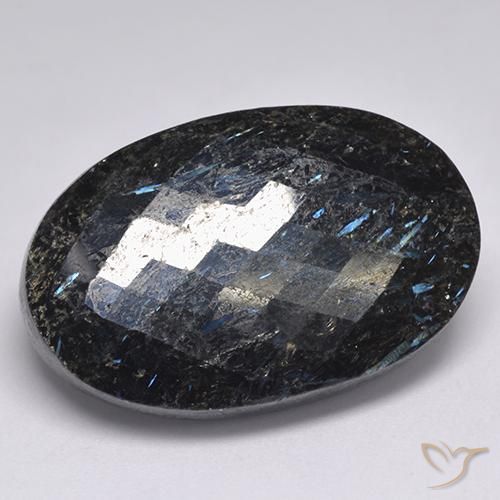 45.06ct Naturel Noir avec étincelle bleue Nuummite, ovale, Opaque