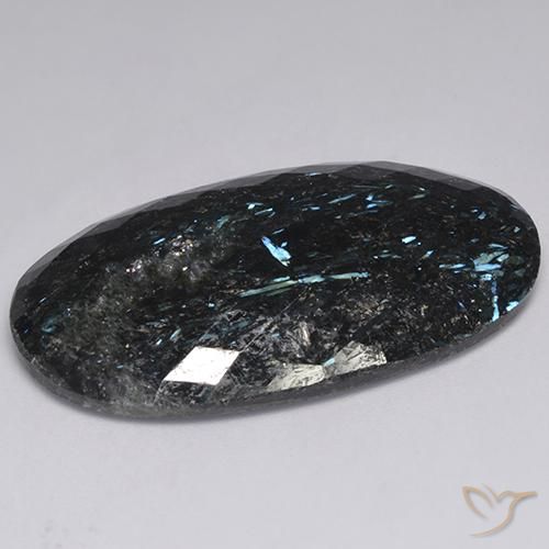 Nuummite Noir avec étincelle bleue naturelle ovale, 47.12 ct, Opaque