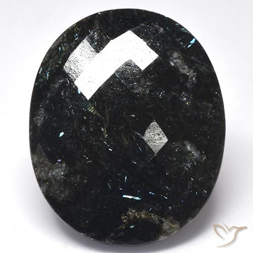 44.57ct Naturel Noir avec étincelle bleue Nuummite, ovale, Opaque