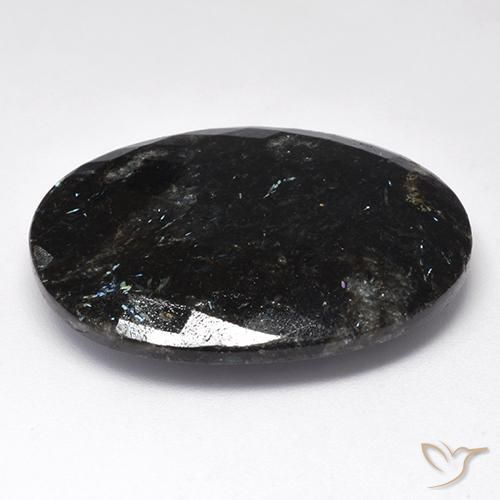 Nuummite Noir avec étincelle bleue naturelle ovale, 44.57 ct, Opaque