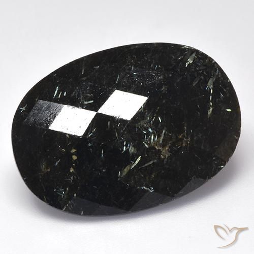Nuummite Noir avec étincelle bleue naturelle ovale, 26.97 ct, Opaque