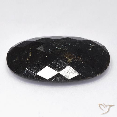 Nuummite Noir avec étincelle bleue naturelle ovale, 26.97 ct, Opaque