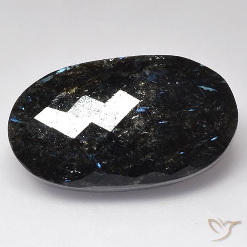 28.28ct Naturel Noir avec étincelle bleue Nuummite, ovale, Opaque