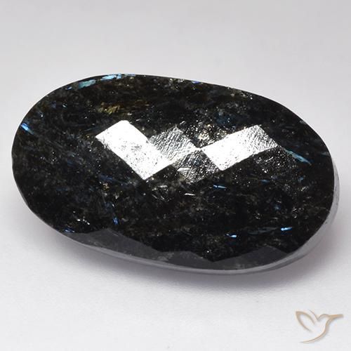 Nuummite Noir avec étincelle bleue naturelle ovale, 28.28 ct, Opaque