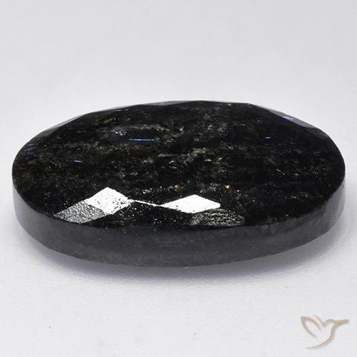 Nuummite Noir avec étincelle bleue naturelle ovale, 28.28 ct, Opaque