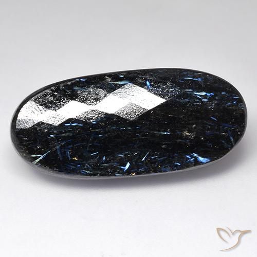 44.38ct Naturel Noir avec étincelle bleue Nuummite, ovale, Opaque