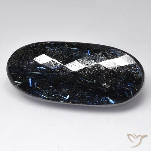 Nuummite Noir avec étincelle bleue naturelle ovale, 44.38 ct, Opaque