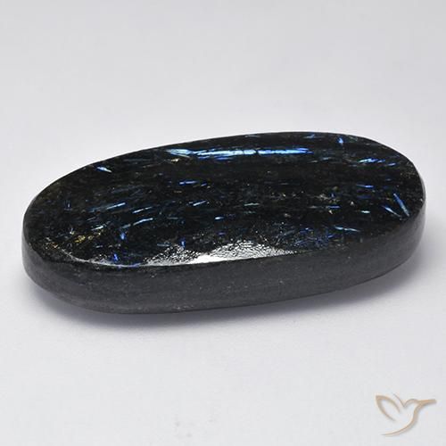 Nuummite Noir avec étincelle bleue naturelle ovale, 44.38 ct, Opaque