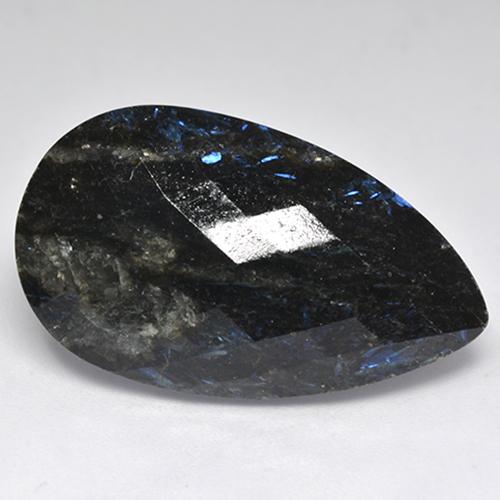 Nuummite Noir avec étincelle bleue naturelle En forme de poire, 23.74 ct, Opaque