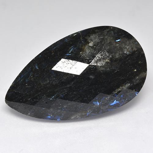 Nuummite Noir avec étincelle bleue naturelle En forme de poire, 23.74 ct, Opaque