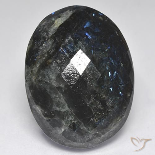 29.47ct Naturel Noir avec étincelle bleue Nuummite, ovale, Opaque