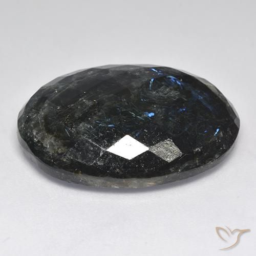 Nuummite Noir avec étincelle bleue naturelle ovale, 29.47 ct, Opaque
