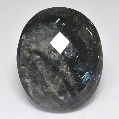 Nuummite noir avec étincelle bleue naturelle coupe ovale, 33,44 ct, opaque